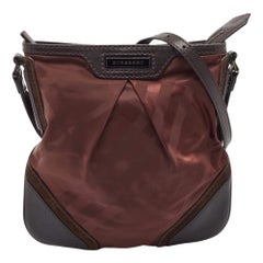 Burberry Burgundy/Brown Check Nylon  Leather and Suede Messenger Bag