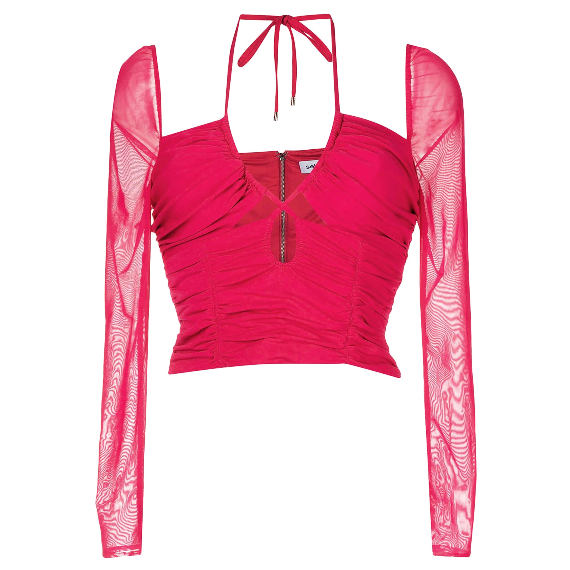 Self-Portrait Pink Jersey Cut-Out Ruched Top M For Sale