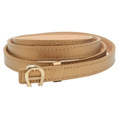 Aigner Gold Leather Logo Buckle Slim Belt 100CM