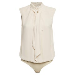 Elisabetta Franchi Cream Crepe Neck Bow Detail Bodysuit M