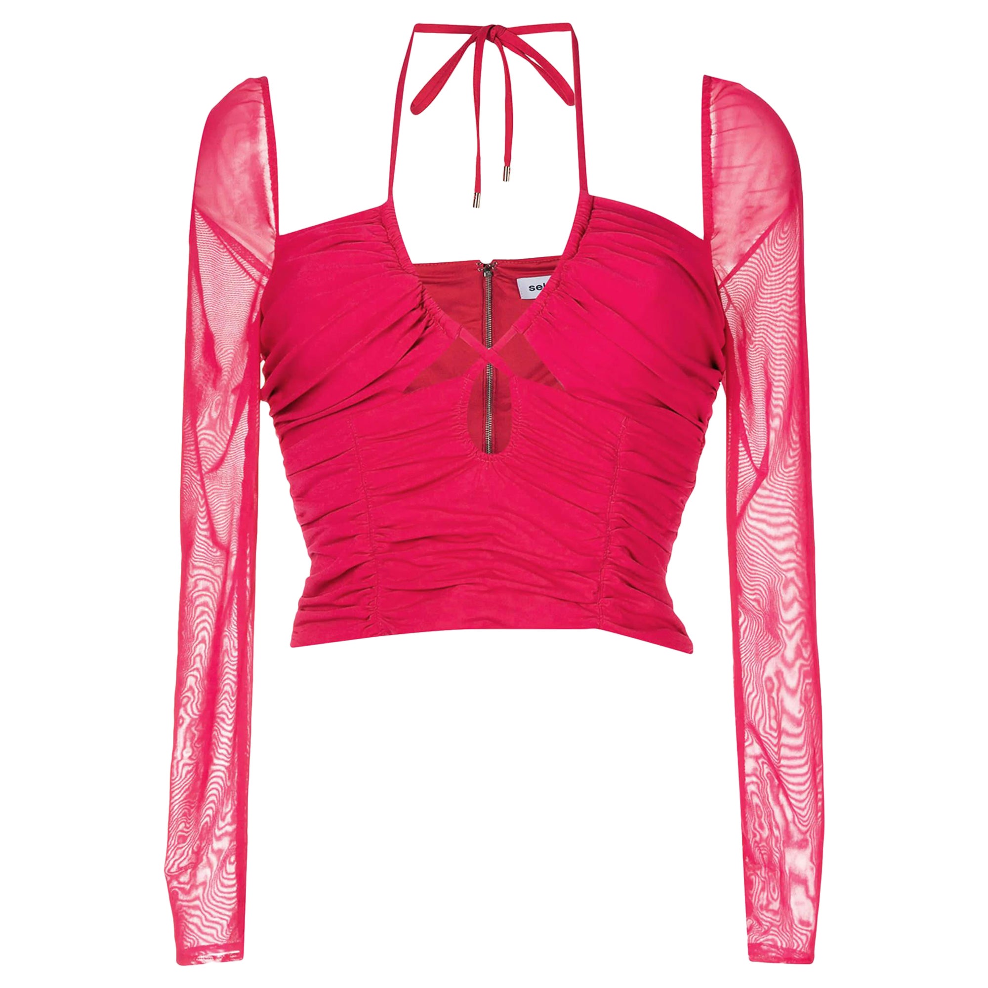 Self-Portrait Fuchsia Pink Jersey Ruched Cut-Out Top M For Sale