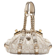 Versace oro/bianco: borsa firmata con telaio in tessuto e pelle