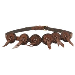 Ralph Lauren Dark Brown Leather Embossed Waist Buckle Belt M