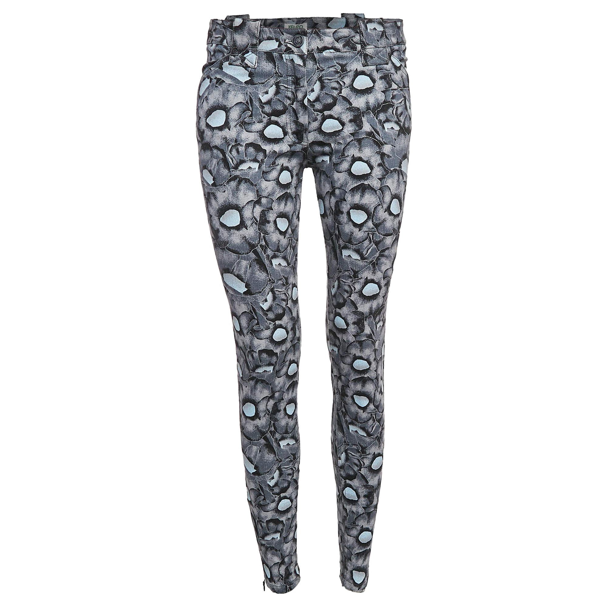 Kenzo Blue Floral Print Denim Skinny Jeans M Waist 30'' For Sale