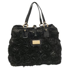 Valentino Black Patent Leather and Satin Rose Applique Tote