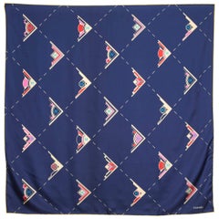 Chanel Navy Blue CC Geometric Print Silk Scarf