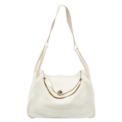 Hermès White Taurillion Togo Leather Palladium Finish Lindy 34 Bag