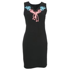 Boutique Moschino Black Printed Crepe Sheath Dress S
