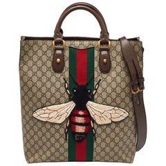 Gucci Beige GG Supreme Canvas and Leather Animalier Vertical Tote