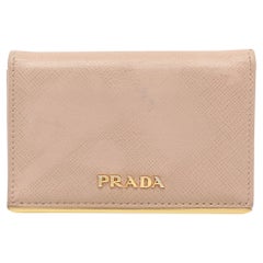 Used Prada Beige Leather Logo Coin Purse