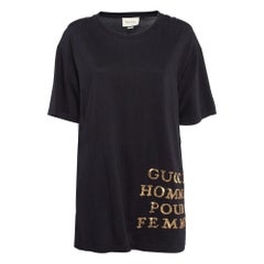 Gucci Black Logo Sequin Embroidered Cotton Oversized T-Shirt S