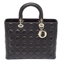 Dior Black Cannage Leather Large Lady Dior Tote