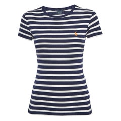 Ralph Lauren Sports Blue Striped Cotton Jersey T-Shirt S