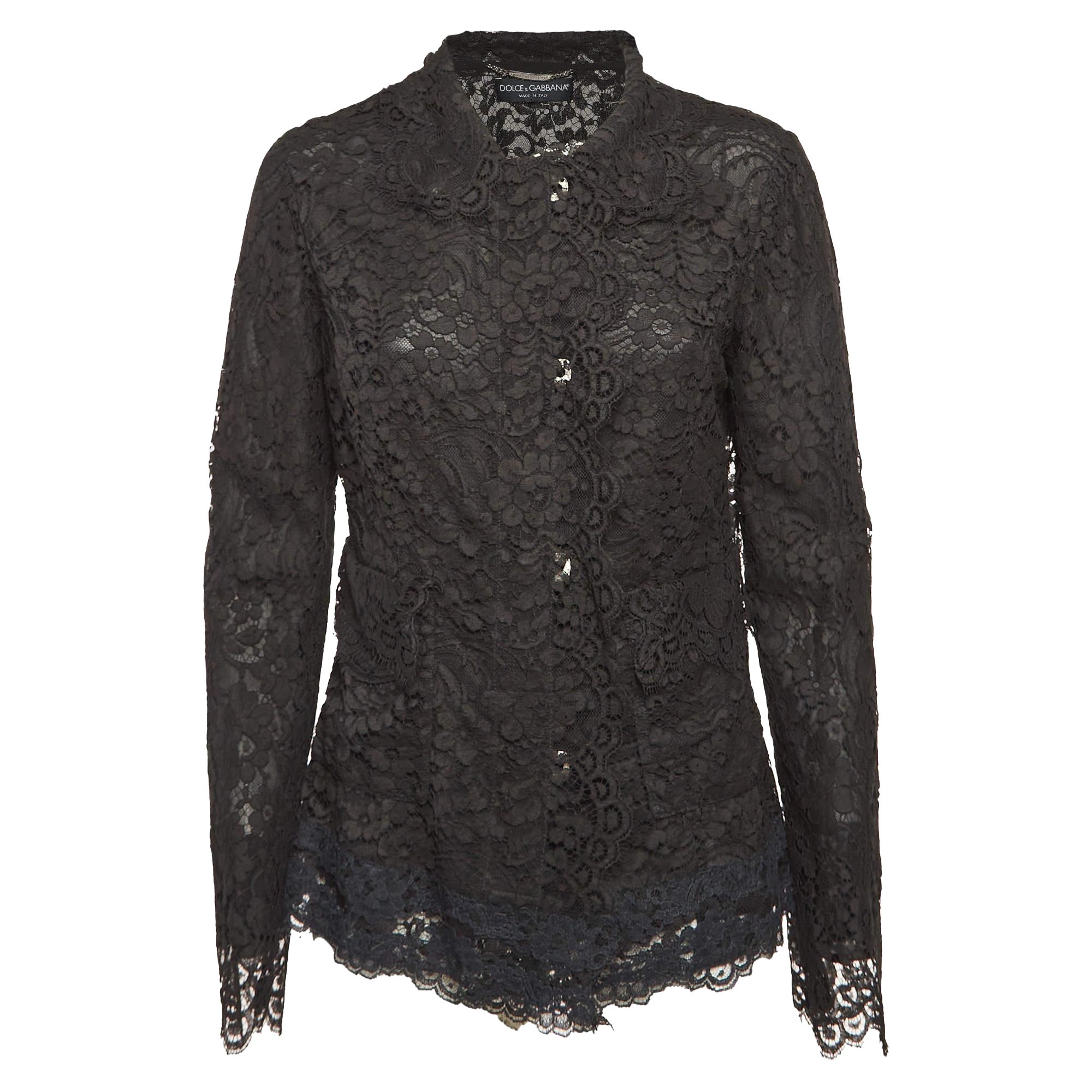 Dolce & Gabbana - Giacca nera in pizzo floreale con bottoni M.