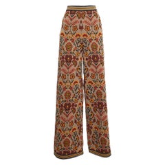 M Missoni Multicolor Floral Pattern Knit Wide Leg Pantalon L