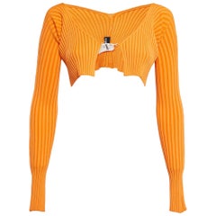 Jacquemus Orange Rib Knit Full Sleeve Badge Detail Crop Cardigan M