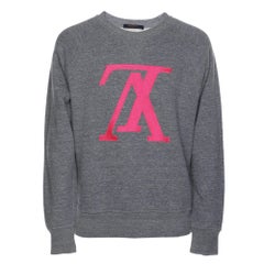 Louis Vuitton Light Blue Cotton Knit LV Embroidered Crew Neck Sweatshirt M