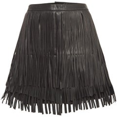 Zadig & Voltaire Black Leather Fringed Mini Skirt S
