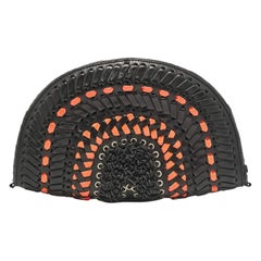 Jimmy Choo Schwarze/Orange geflochtene Leder-Clutch