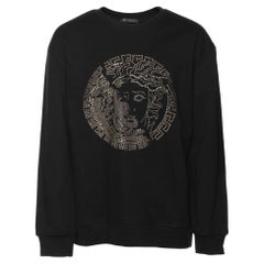 Versace Schwarzes Sweatshirt aus Baumwollstrick mit Medusa-Verzierung XXL