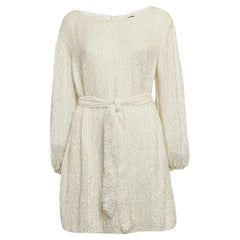 Retrofete White Gabrielle Sequin Belted Mini Dress S
