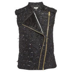Lanvin Black Shiny Tweed Zip-Up Waistcoat S