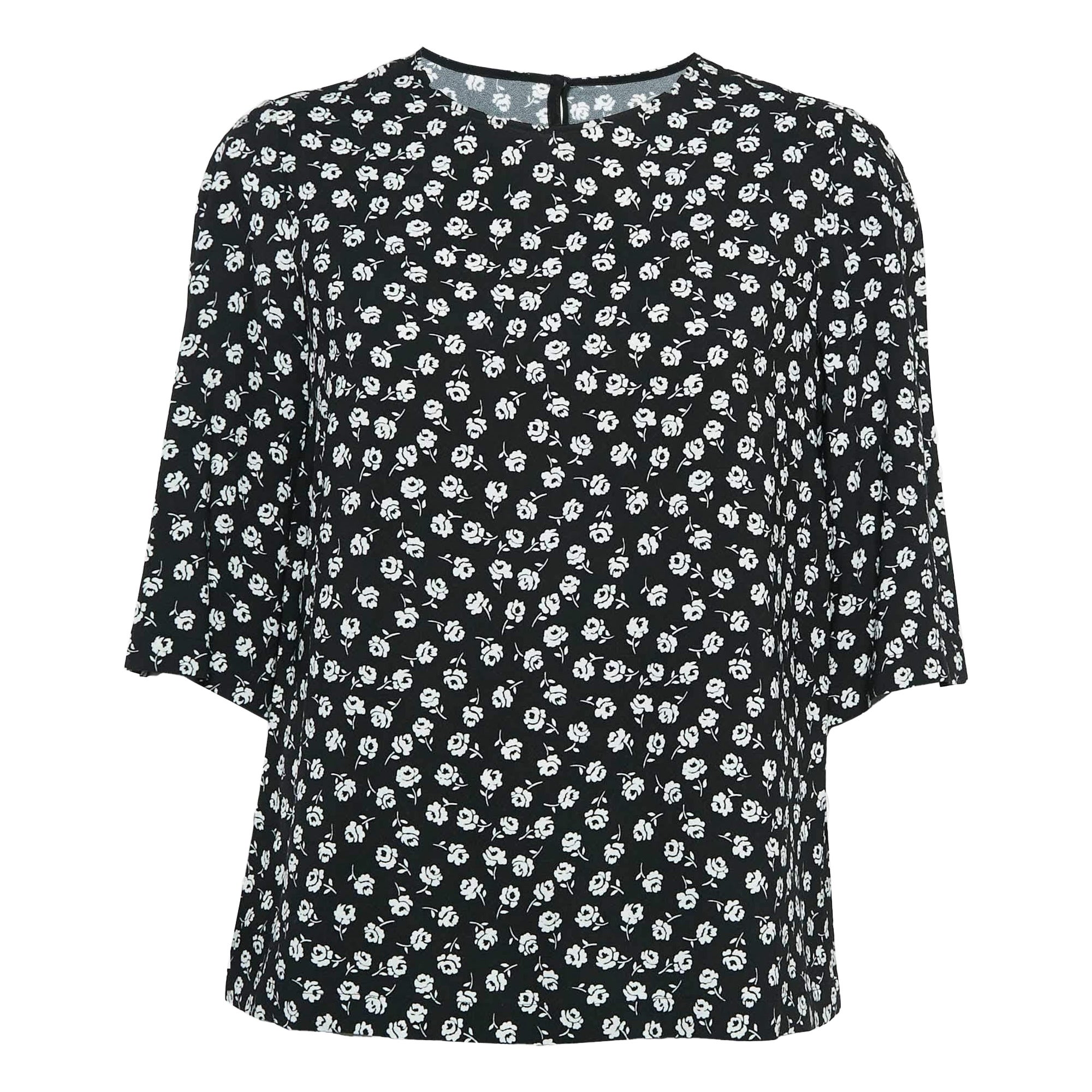 Dolce & Gabbana Camicetta in crêpe con stampa rosa nera S