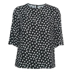 Dolce & Gabbana Schwarze Bluse aus Krepp mit Rosendruck S