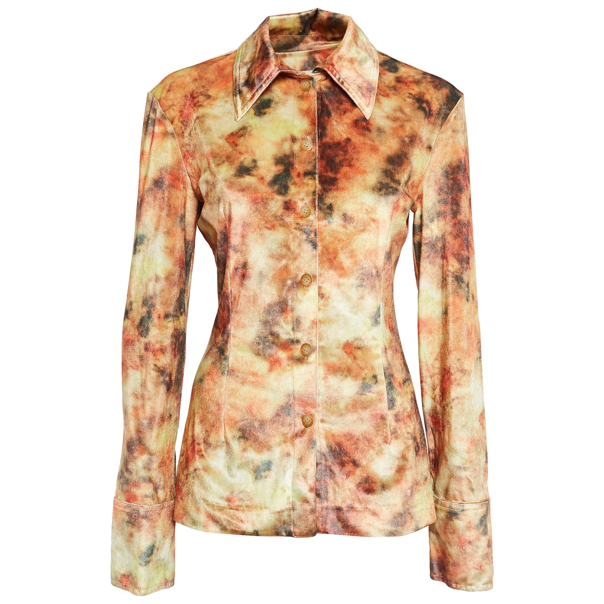 Nanushka - Camicia in velluto elasticizzato con stampa floreale arancione I.L.A.