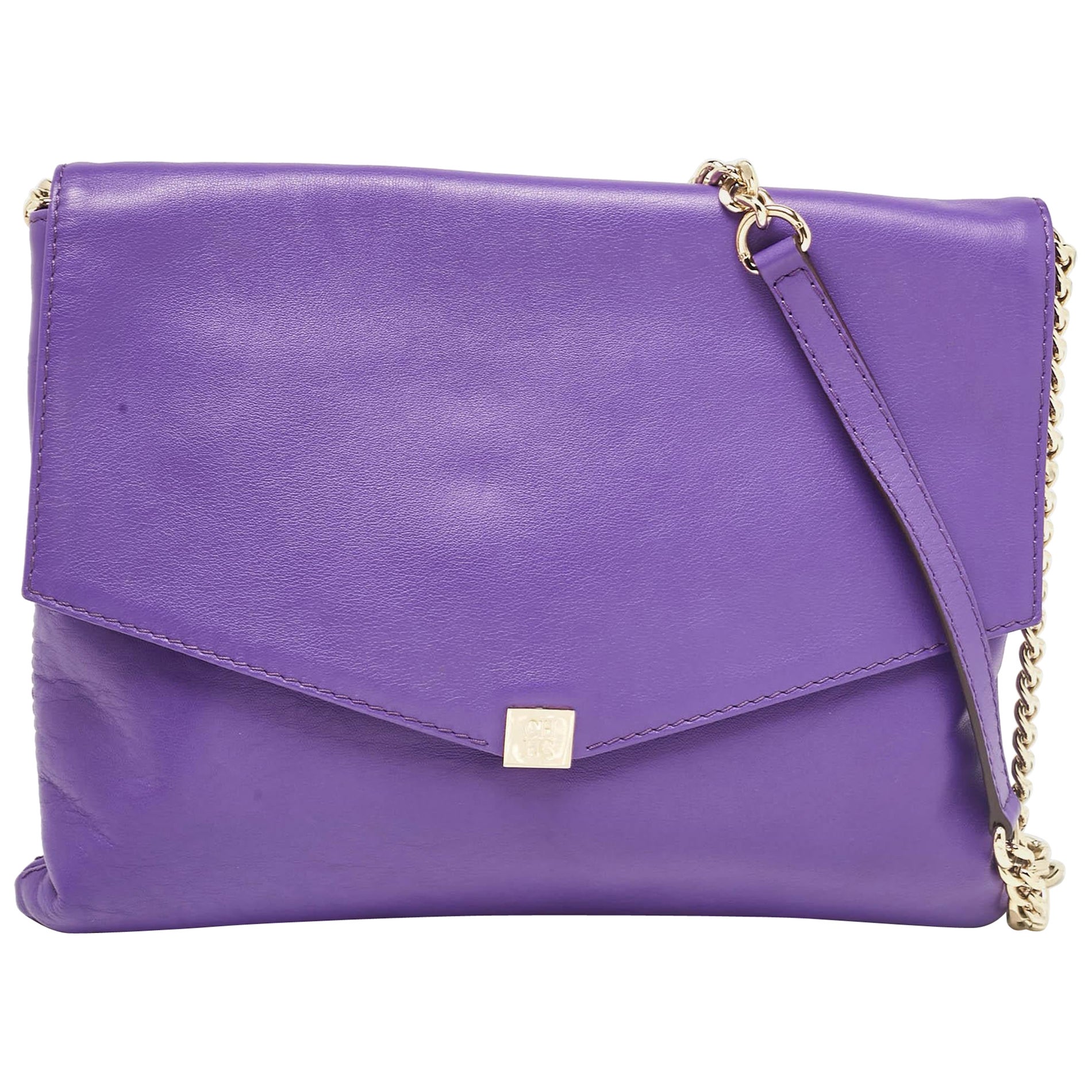 CH Carolina Herrera Purple Leather Flap Shoulder Bag