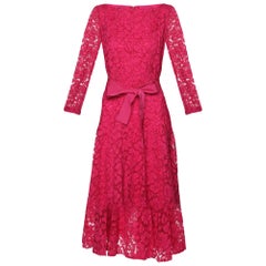 Carolina Herrera Pink Floral Lace Midi Dress M