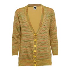 M Missoni Yellow Stripe Knit and Silk Buttoned Cardigan M
