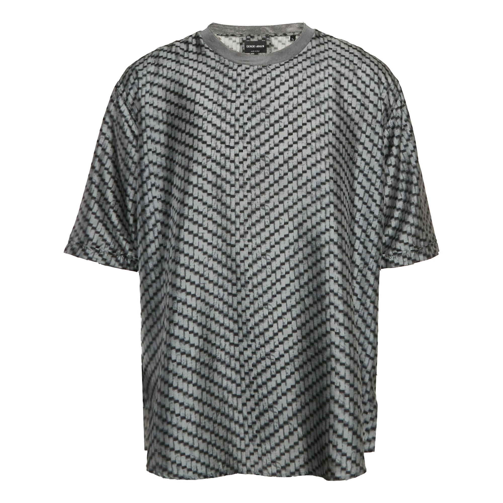 Giorgio Armani Maglietta girocollo in seta stampata grigia XL in vendita