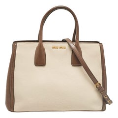 Miu Miu Brown/Beige Madras Leather Bicolor Tote