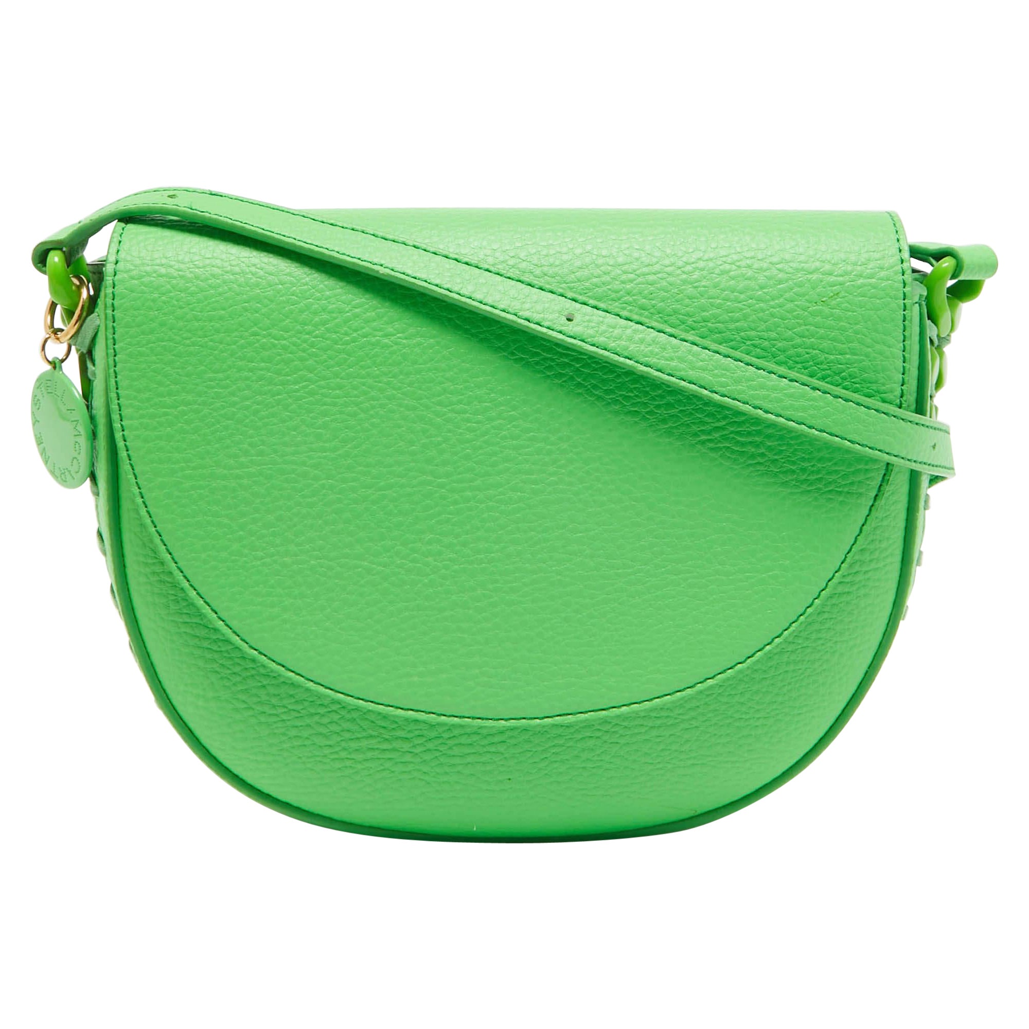 Stella McCartney Green Faux Leather Frayme Flap Crossbody Bag