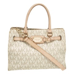 Michael Kors East/West Hamilton Tragetasche aus beigefarbenem beschichtetem Segeltuchleder mit Signatur
