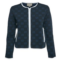 Gucci Navy Blue Zima Jacquard Knit Zip-Up Cardigan L