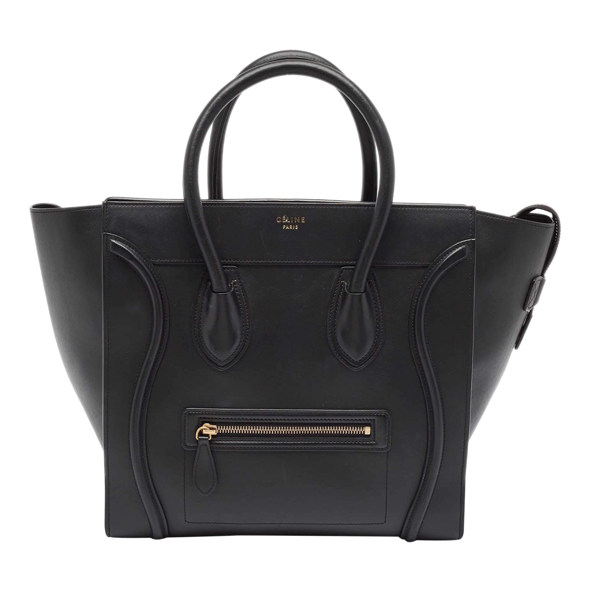 Celine Black Leather Mini Luggage Tote For Sale