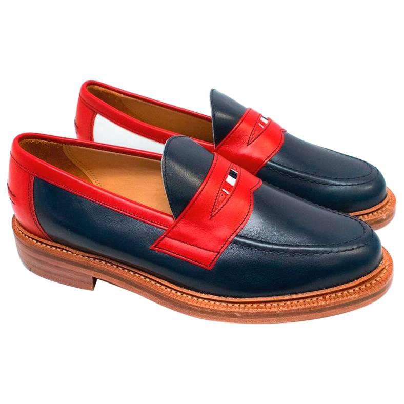  Red and Navy Leather Loafers For Sale