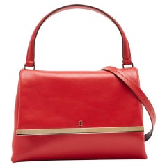 CH Carolina Herrera - Borsa in pelle rossa con patta di metallo e manico superiore