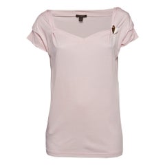 Louis Vuitton Pink Cotton Jersey Brooch Detail Top L