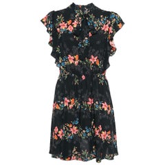 RED Valentino Black Floral Print Silk Ruffled Mini Dress M