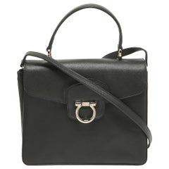 Salvatore Ferragamo Black Leather Kelly Top Handle Bag