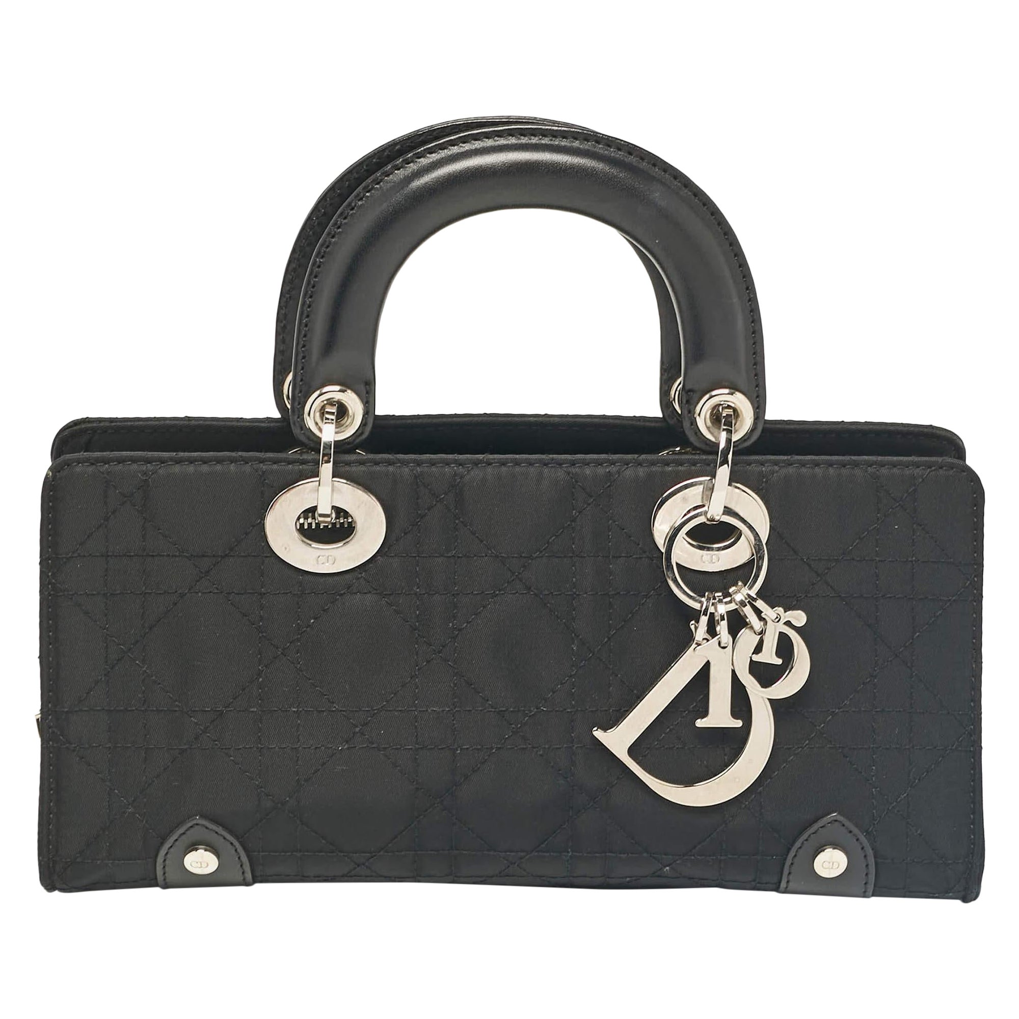 Dior Black Cannage Fabric and Leather Lady D-Joy Bag For Sale