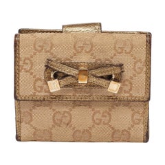 Gucci Beige/Gold GG Canvas and Leather Compact Wallet