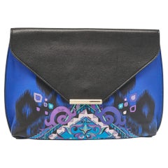 Emilio Pucci - Pochette enveloppe en cuir imprimé Newton noir/bleu