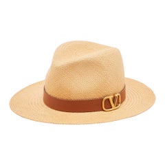 Cappello Fedora in paglia e pelle marrone di Valentino Garavani