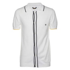 Fendi Weißes Baumwoll-Strick-T-Shirt mit Knopfleiste M