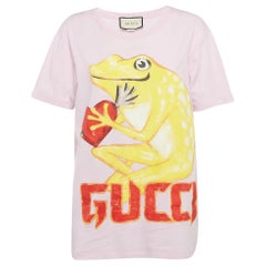 Gucci Pink Frog Print Cotton Knit T-Shirt S