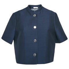 Christian Dior Navy Blue Silk Blend Short Sleeve Jacket M